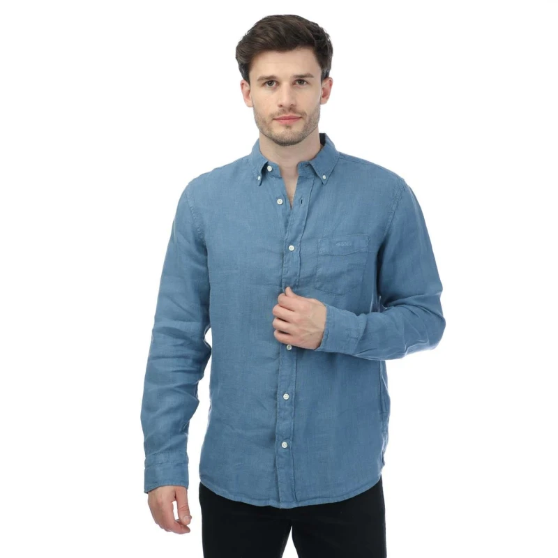 Image of Gant Regular Fit Garment Dyed Linen Shirt Oxford Shirt - Long Sleeve M Blue 31072418390