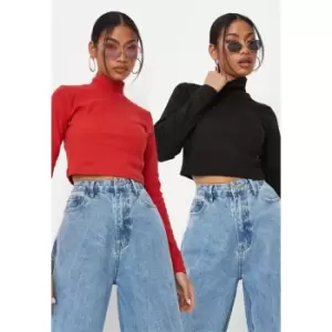 Image of Missguided 2 Pack Ribbed High Neck Crop Top - Multi