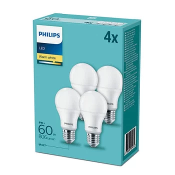 Image of Philips LED 9W ES/E27 GLS Very Warm White 2700K (Pack of 4) - 82997400