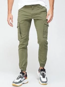 Image of Jack & Jones Paul Skinny Fit Cuffed Cargo Trousers - Olive Size 34, Inside Leg Regular, Men