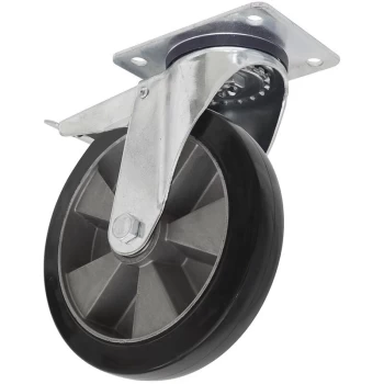 Image of SCW5200SPLEM Heavy-Duty Rubber Castor Wheel Swivel with Total Lock Ø200mm - Trade - Sealey