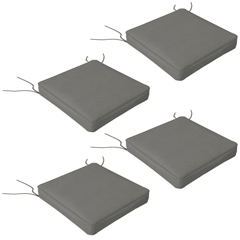 Image of Outsunny Outsunny - Set of 4 Outdoor Seat Cushions Water Repellent Seat Pads with Ties Grey - Charcoal grey 5056725398521