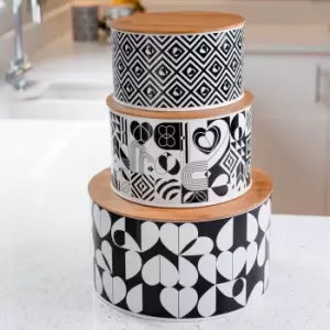 Image of Monochrome Set of 3 Nesting Tins Black and white