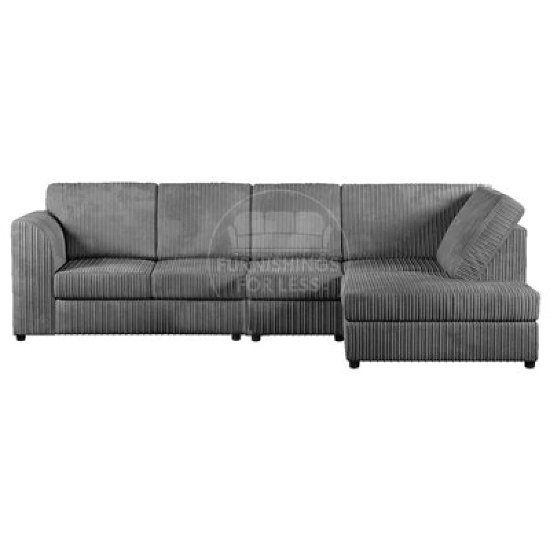 Image of Furnishings For Less UK Luxor Grey Jumbo Cord Large 5 Seater Corner Sofa Long Right Hand Facing - Full Back