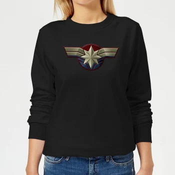 Image of Captain Marvel Chest Emblem Womens Sweatshirt - Black - M