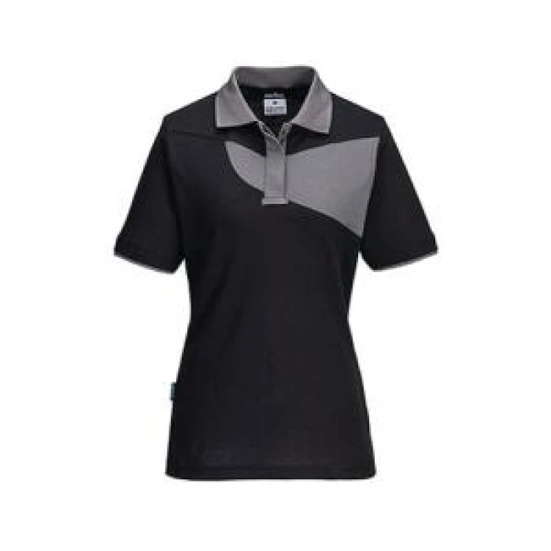 Image of Portwest PW2 Womens Polo Shirt PW219BZRXL Colour: Black / Zoom Grey