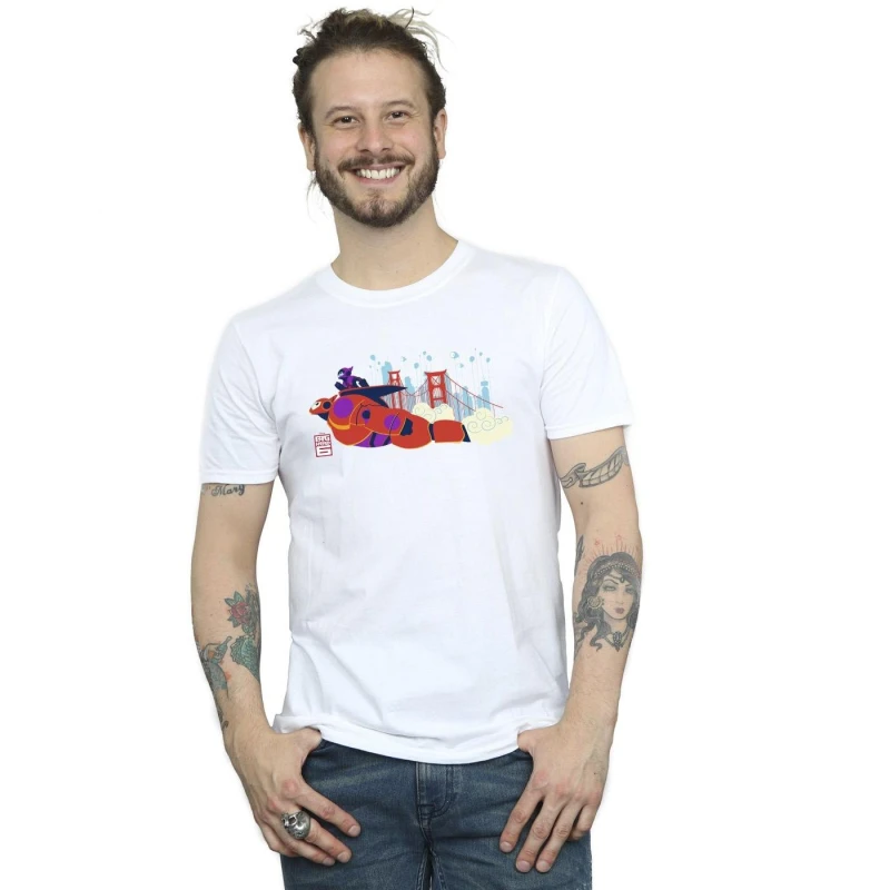 Image of Disney Men Big Hero 6 Baymax Hiro Bridge T-Shirt in White Size: Small White S Male 5059934875760