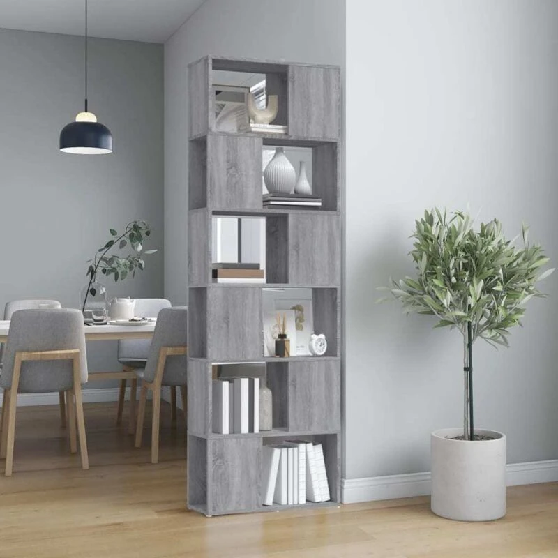 Image of Vidaxl Book Cabinet/Room Divider Grey Sonoma 60X24X186 Cm, Grey 816033
