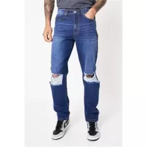 Image of I Saw It First Dark Wash Slim Fit Ripped Knee Jeans - Black