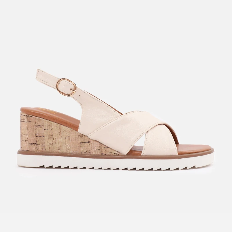 Image of Wheres That From Wheres That From Cream PU Qween Wedge Shoes Cream 7