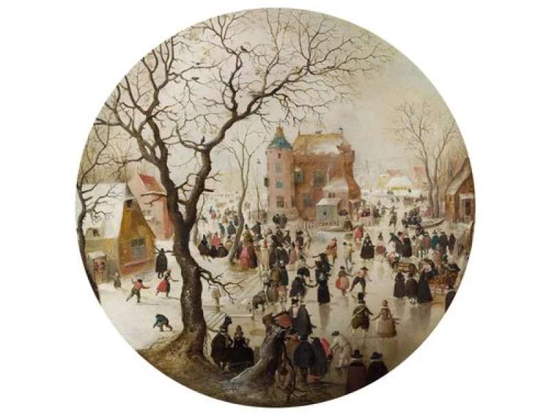 Image of National Gallery A Winter Scene with Skaters near a Castle - National Gallery 400 Piece Circular Jigsaw Puzzle