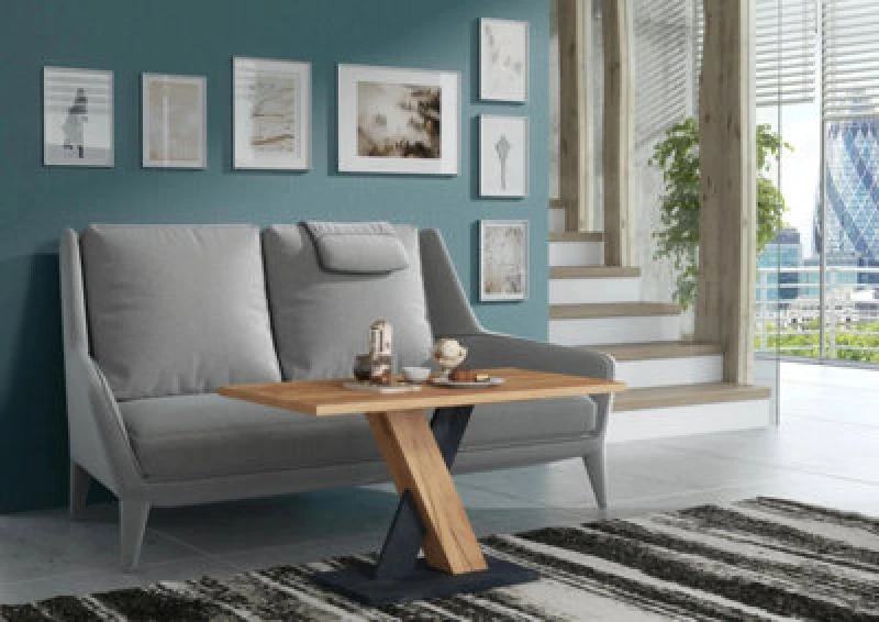 Image of Furneo Coffee Side Table Oak & Concrete Effect Modern Living Room Furniture Enzo 02