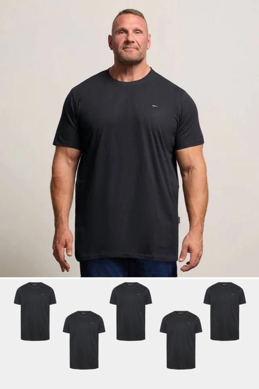 Image of BadRhino Mens 5 Pack Extra Long T-Shirts in Black Size: 5-6XL Black Male 5-6XL