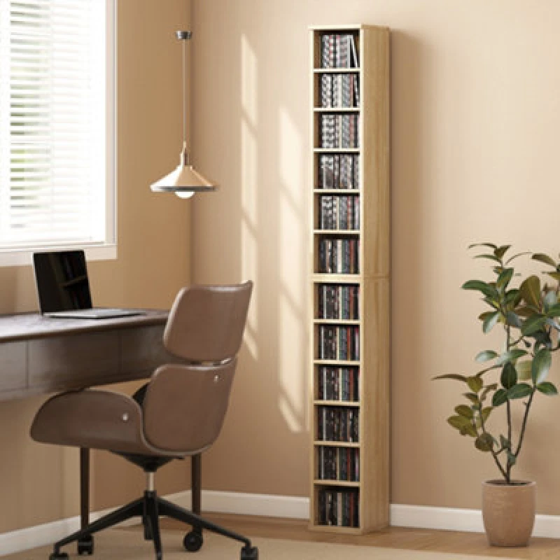 Image of Homcom Set Of 2 Cd Storage Units DVD Shelf With Adjustable Shelves, Oak