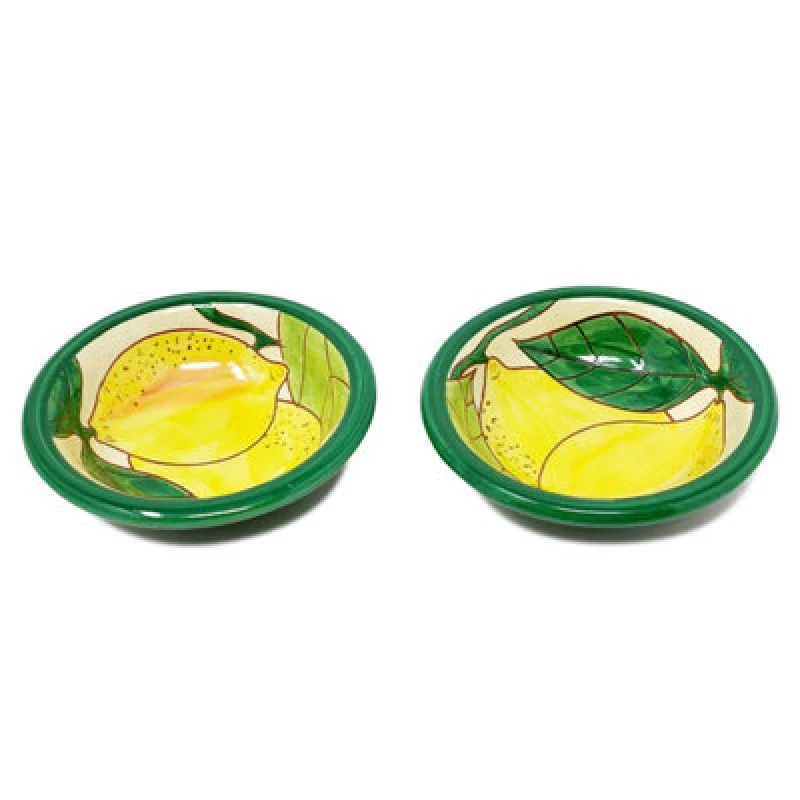 Image of Verano Spanish Ceramics Signature Lemons Hand Painted Ceramic Kitchen Dining Set of 2 Tapas Bowls (Diam) 12cm Multi