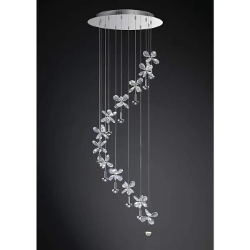 Image of Suspension Aviva 12 Bulbs 4000K LED polished chrome / crystal