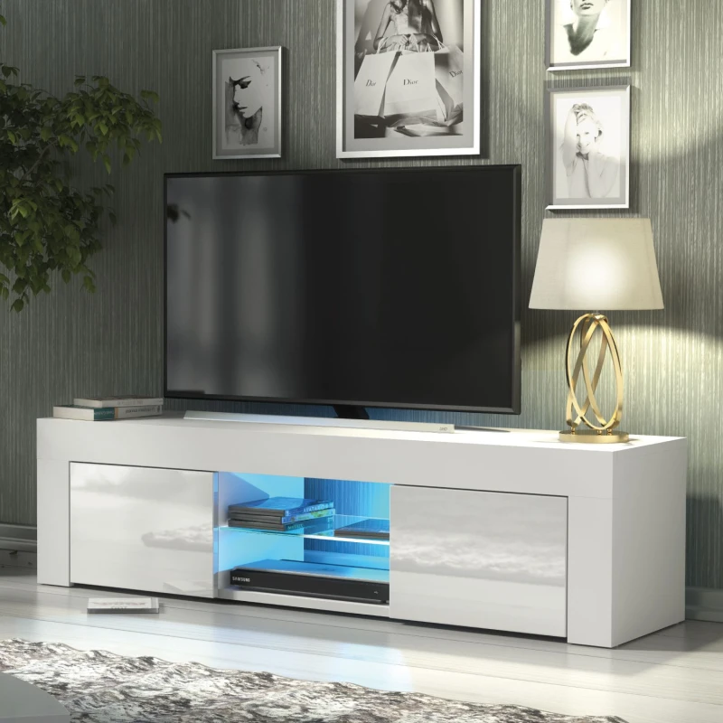 Image of Creative Furniture Creative Furniture Loom TV Unit 130cm - A Minimalist and Sophisticated Cabinet with Gloss Doors and LED Lights in White White One S