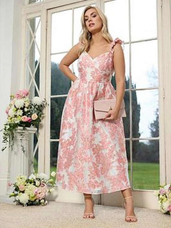 Image of Yours Womens Floral Jacquard Maxi Dress Size: 24 Multicolor Female 24