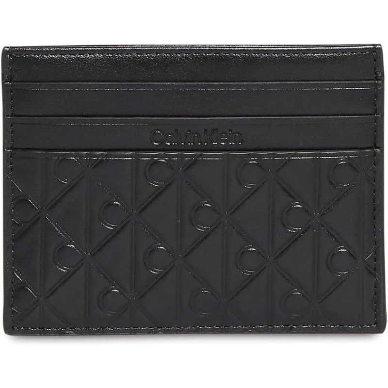 Image of Calvin Klein Mens Embossed Emblem Leather Card Holder Black male One Size