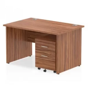 Image of Impulse 1200 Straight Panel End Workstation 500 Two drawer mobile Pedestal Bundle Walnut