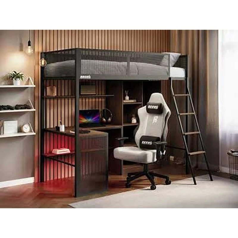 Image of Recoil Graynite Metal Gaming High Sleeper with Shelf & Storage Black Size: Single Black Unisex Single