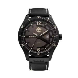 Image of Timberland Black Leather Strap Watch with Black Dial