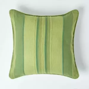 Image of Cotton Striped Green Cushion Cover Morocco , 45 x 45cm - Green - Homescapes
