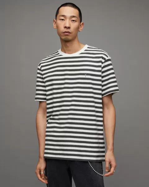 Image of AllSaints Barrett Striped Ramskull Crew T-Shirt
