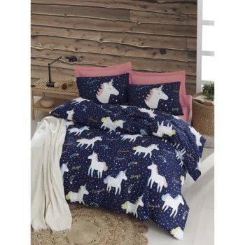 Image of 143EPJ51910 Magic Unicorn - Dark Blue Dark Blue White Yellow Super King Quilt Cover Set (EU) (IT)