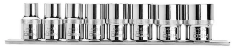 Image of NEO TOOLS 08-651 Socket set Chrome Vanadium Steel, Spline, Drive: 1/2Inch, Number of tools: 8 Chrome Vanadium Steel Socket set (5840)