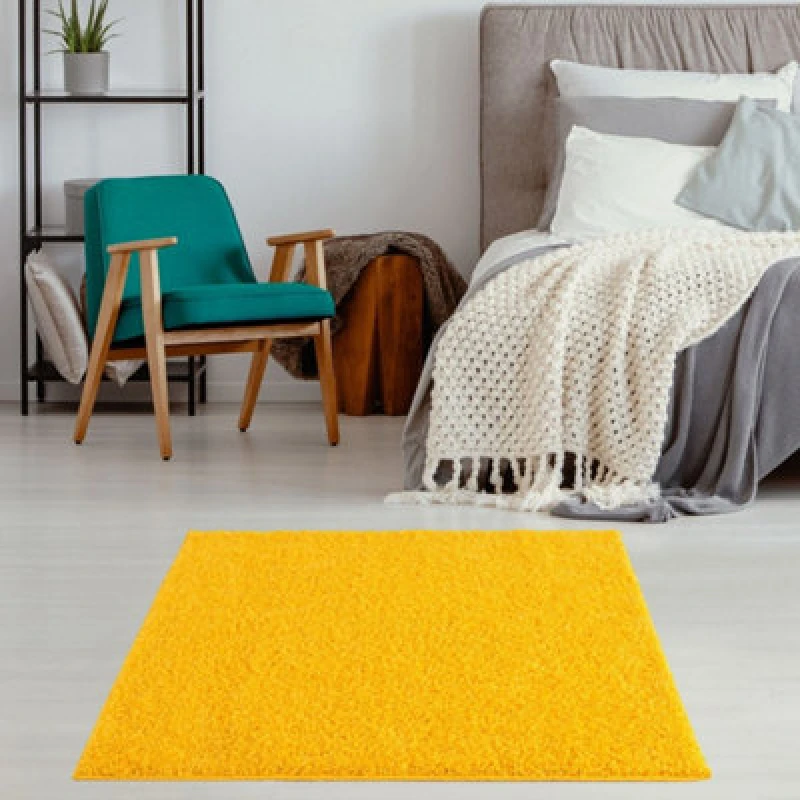 Image of THE RUGS Shaggy Rugs Yellow Living Room Rug - Soft Fluffy Thick Carpet For Bedrooms & Kitchen Easy To Clean Home Decor Rugs Size: 120cm x 120cm Ye