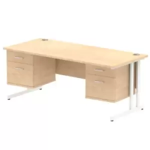Image of Impulse 1800 Rectangle White Cant Leg Desk MAPLE 2 x 2 Drawer Fixed Ped