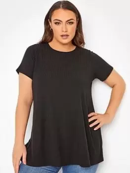Image of Yours Clothing Rib Swing T-Shirt. Black, Size 38-40, Women