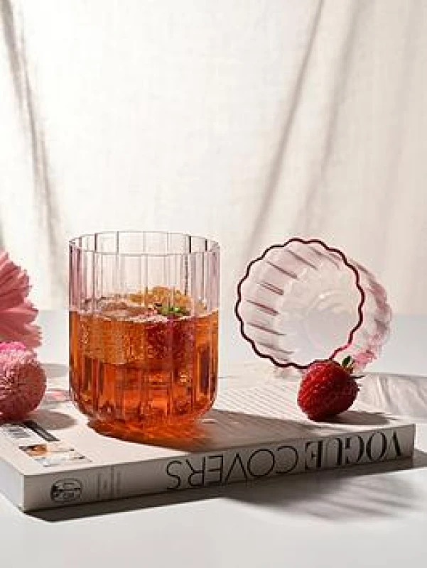 Image of Hestia Set Of 2 Bright Pink Scalloped Glass Tumblers - Small Pink unisex