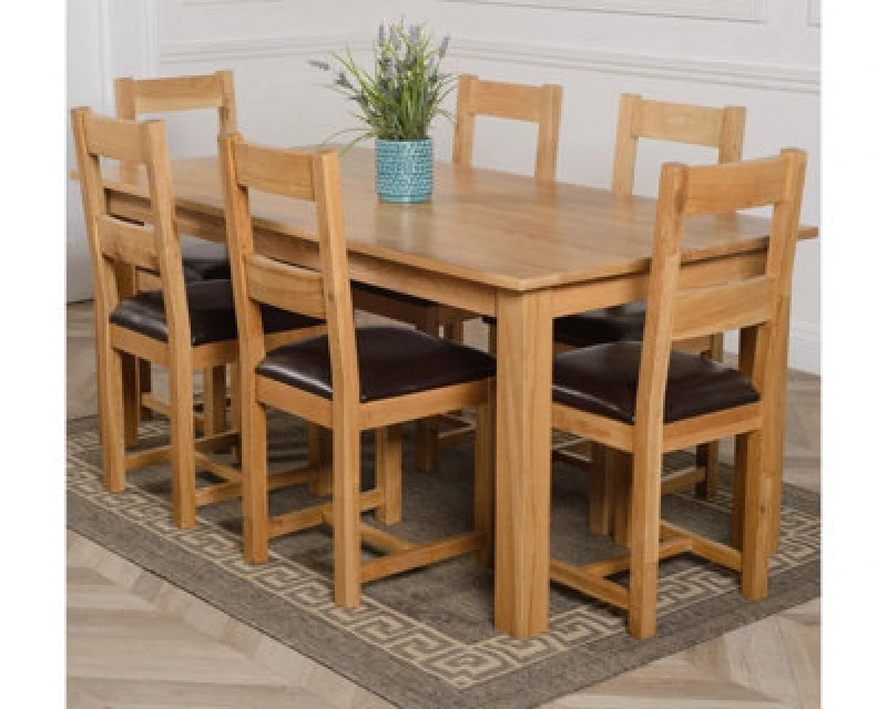 Image of Thats Furniture Oslo 180 x 90cm Large Oak Dining Table & 6 Lincoln Chairs in Brown Brown Unisex 180 x 90 cm