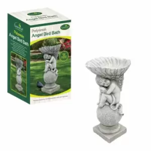Image of Gardenkraft Angel & Shell Bird Bath Garden Ornaments - White