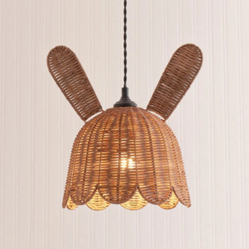 Image of ValueLights ValueLights Bella Natural Rattan Bunny Rabbit Easy Fit Ceiling Pendant Lamp Shade in Brown Brown One Size Unisex 5016529272434