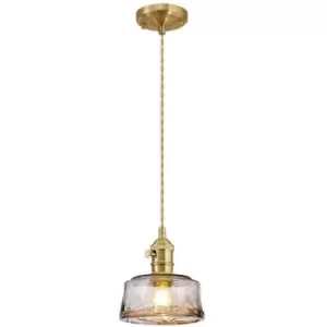 Image of Luminosa Willa Switched Ceiling Pendant 1.5m, E27, Brass, Pale Gold Twisted Cable, Brown Bowl Glass
