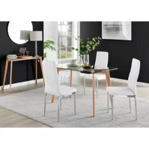 Image of Furniture Box Malmo Glass and Wooden Leg Dining Table & 4 White Milan Chrome Leg Chairs