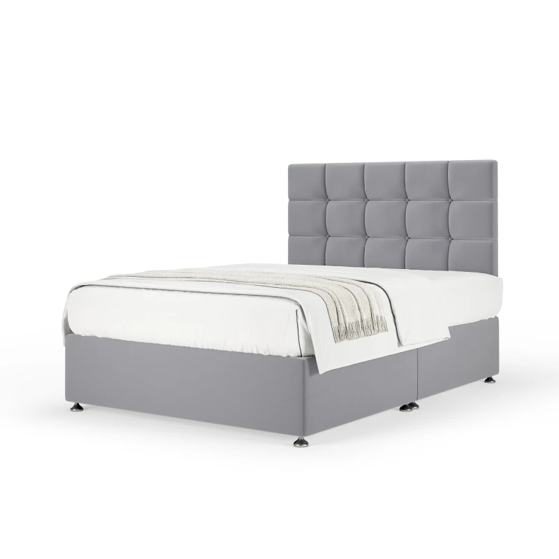 Image of Bedmaster Bedmaster Plush Velvet Divan Base And Square Headboard in Silver Size: Small Single Silver Small Single Unisex 7867870820908