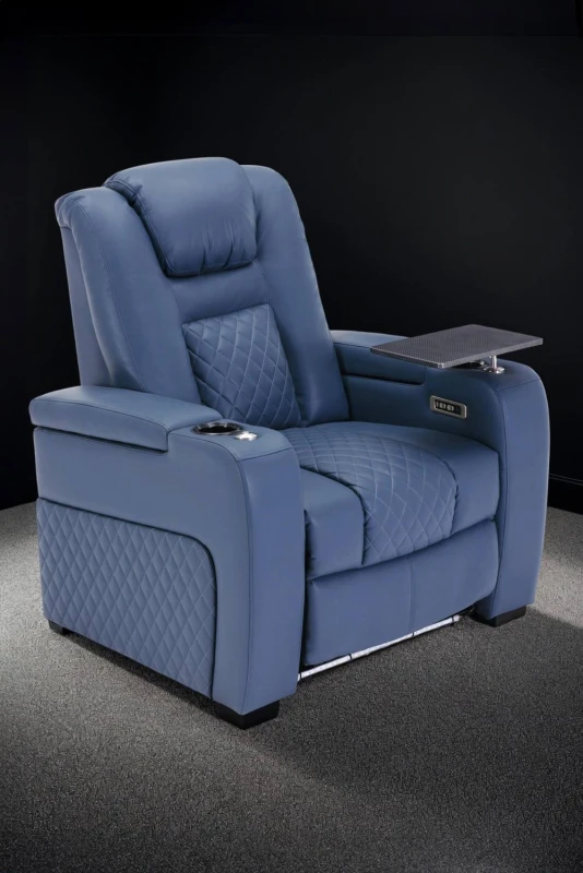 Image of More4Homes Broadway Cinema Electric Recliner Chair USB Charging LED Base With Tray (Blue)