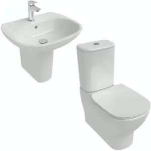 Image of Ideal Standard - Tesi back to wall cloakroom suite with semi pedestal basin 600mm - White