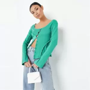 Image of Missguided Asym Exposed Seam Button Cardi - Green