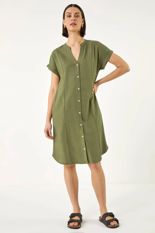 Image of Roman Womens Linen Mix Shift Dress in Khaki Size: 10 Khaki Female 10