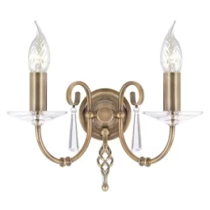 Image of Aegean 2 Light Indoor Candle Wall Light Aged Brass, E14