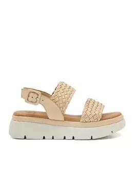 Image of Dune London Leather Lorris Woven Strap Soft Volume Flatform - Camel, Beige, Size 4, Women