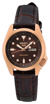 Image of Seiko 5 Sport Compact Brown Dial Brown Leather Strap Watch