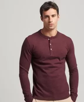 Image of Superdry Mens Organic Cotton Long Sleeve Henley Top Red / Track Burgundy Marl - Size: S