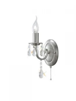 Image of Wall Lamp Switched 1 Candle Light Satin Nickel, Crystal