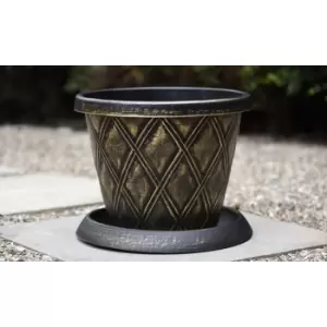 Image of Thompson & Morgan Thompson and Morgan Plastic Flowerpot with Saucer in Black and Gold - BUY TWO